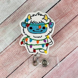Bobine de badge Yeti, bobine de badge de Noël, porte-badge d&#39;hiver, porte-badge d&#39;identité rétractable, lanière d&#39;enseignant, clip pour badge, clip pour porte-nom,