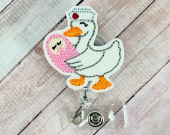 Silly Goose Baby Nurse Badge Reel, Labor and Delivery Badge Holder, Retractable ID Badge , Badge Clip, NICU Badge Reel, PICU Nurse Badge