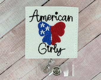 American Girl Badge Reel, Fourth of July Badge Holder, 4th of July Lanyard, Nurse ID Badge, Name Tag Clip, Summer Badge Pull, ID Badge