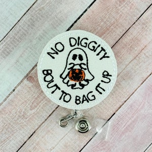 Bobine d'insigne d'Halloween No Diggity Bout to Bag, clip pour badge fantôme drôle d'Halloween, support pour carte d'identité d'infirmière, badge de sécurité pour IRM, tirette pour badge d'infirmière