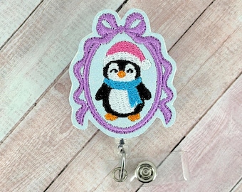 Winter Penguin Badge Reel, Nurse Badge Holder, Christmas ID Badge Reel, Hospital Lanyard, Coworker Gift, Badge Buddy, Pediatric Nurse Badge