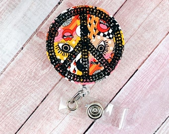 Peace Sign Tie Dye Badge Reel - Retractable ID Holder With 34 Inch Cord & Swivel Clip