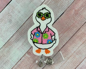 Summer Silly Goose Badge Reel, Funny Badge Holder, Nurse ID Badge, Teacher Lanyard, Retractable Badge Clip, Badge Topper, Coworker Gift