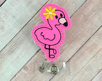 Flamingo Badge Reel, Summer Badge Holder, Nurse ID Badge Clip, Retractable ID Badge Holder, Badge Pull, Coworker Gift, Badge Buddy Topper