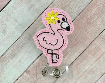 Flamingo Badge Reel, Summer Badge Holder, Nurse ID Badge Clip, Retractable ID Badge Holder, Badge Pull, Coworker Gift, Badge Buddy Topper