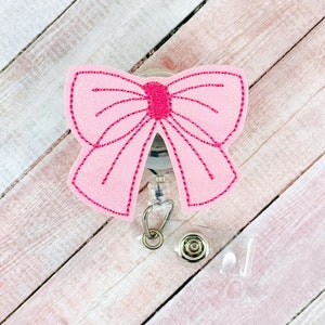 Coquette Pink Bow Badge Reel, Nurse Badge Holder, Pretty Badge Reel, Girly Bow Badge Reel, Retractable ID Badge Reel, Badge Reel Topper