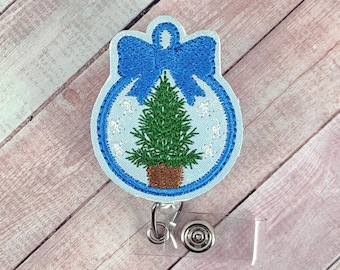 Vintage Christmas Tree Ornament Badge Reel, Nurse Badge Holder, Christmas ID Lanyard, Coworker Gift, Medical Name Tag, Retractable Badge