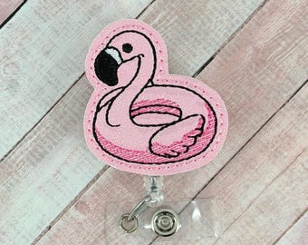 Flamingo Float Badge Reel, Summer ID Badge Holder, Retractable ID Badge Clip, Interchangeable Badge Buddy Topper, Coworker Gifts
