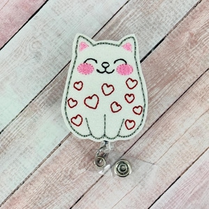 Valentine&#39;s Day Cat Badge Holder, ID Badge Reel, Nurse Badge Reel, Pediatric Badge Reel, NICU Badge, Kitty Badge, Lanyard, Badge Buddy