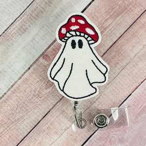 Mushroom Ghost Badge Reel, Fall Retractable ID Badge Holder, Nurse Badge Clip, Teacher Lanyard, Medical Badge Clip, Coworker Gift