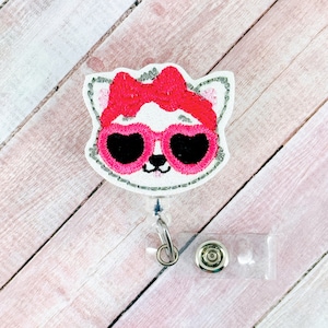 Summer Cat Badge Reel, Nurse ID Badge Reel, Retractable Badge Holder, Gifts for Nurses, Kitty Badge Reel, ID Reel For Nurse, Name Tag Clip