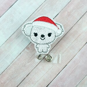 Koala Santa Badge Reel, Christmas Badge, Retractable Badge Holder, Nurse Badge Reel, Winter ID Badge, Coworker Gifts, Nurse Christmas Gift
