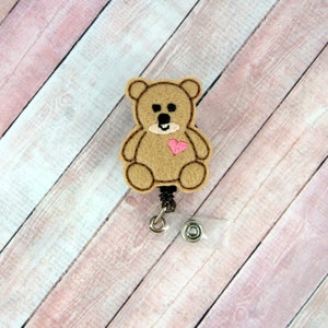 Teddy Bear Badge Reel- Bear Badge - Nurse Badge Reel - Feltie Badge Reel- Retractable ID Badge Holder - Badge Pull
