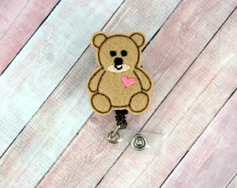 Teddy Bear Badge Reel- Bear Badge - Nurse Badge Reel - Feltie Badge Reel- Retractable ID Badge Holder - Badge Pull