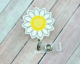 Glitter Daisy Badge Reel- Flower Badge Reel - Nurse Gift - Retractable ID Badge Holder - Badge Pull - Cute Badge Reel - Belt Clip - Lanyard