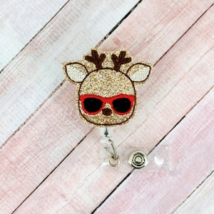 Tropical Reindeer Badge Reel, Christmas Badge Holder, Winter ID Badge Clip, Retractable Badge Reel, Teacher Lanyard, Badge Buddy, RN Badge