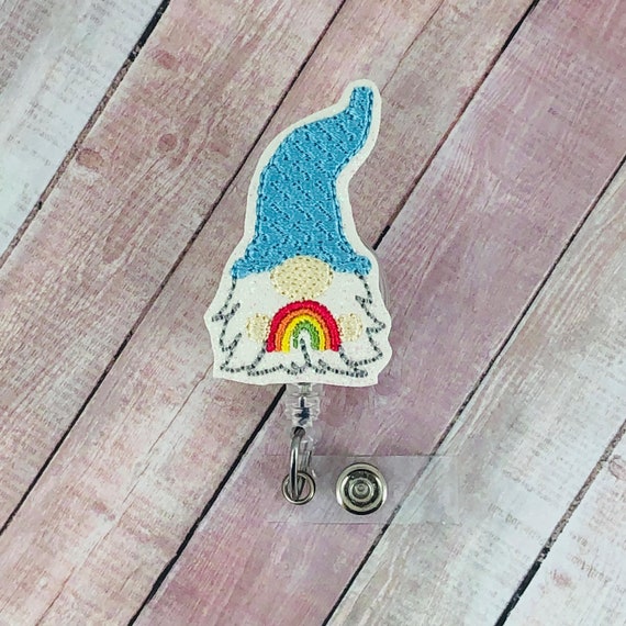 Spring Rainbow Gnome Badge Reel, Nurse Badge Holder, Retractable