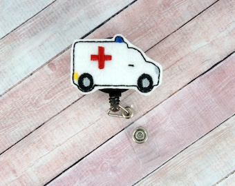 Ambulance Badge Reel - Ambulance - Paramedic - EMT -Feltie Badge Reel- Retractable ID Badge Holder - Badge Pull