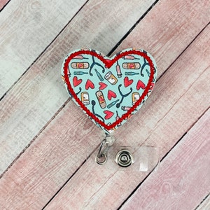 Nurse Heart Badge Reel, Retractable ID Badge Holder, Badge Buddy, Coworker Gift, Medical ID Badge Clip, Hospital Badge Holder, Name Badge