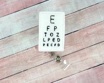 Eye Chart Badge Reel, Badge, Optometrist Badge Reel, Optometry Id Holder, Badge Reel - Felt Badge Reel, Retractable ID Badge Holder