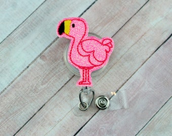 Flamingo Badge Reel - Flamingo Badge Holder - Badge Reel- Retractable ID Badge Holder - Badge Pull