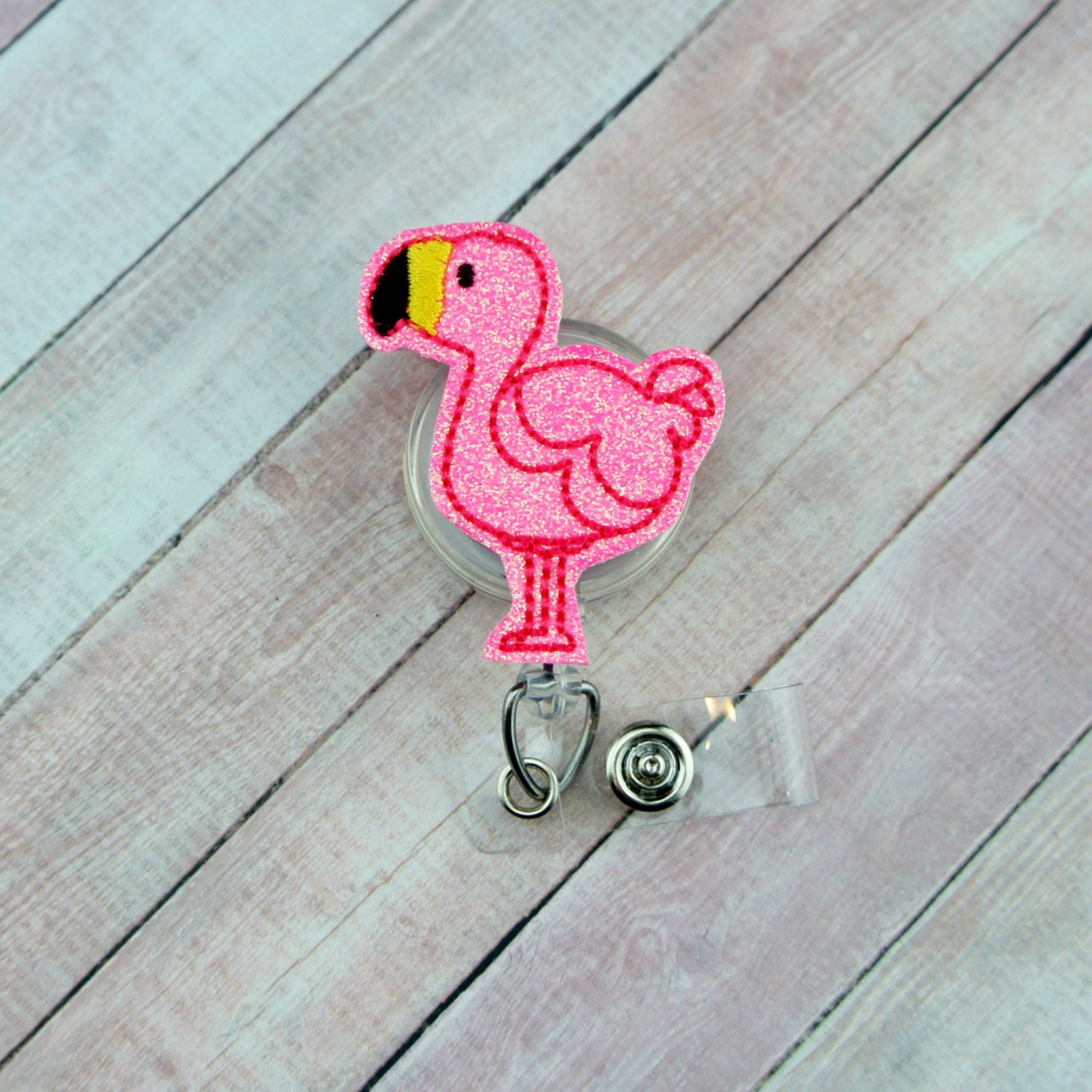 Flamingo Badge Reel - Flamingo Badge Holder - Badge Reel- Retractable ID Badge Holder - Badge Pull