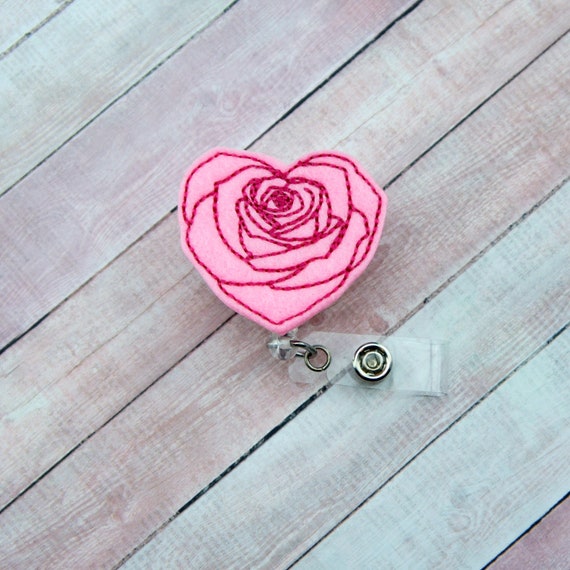 Rose Heart Badge Reel Flower Badge Reel Nurse Gift Retractable ID Badge  Holder Badge Pull Cute Badge Reel Lanyard Badge Holder 