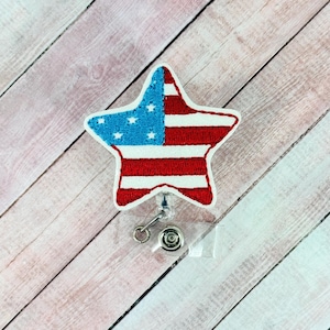 Flag Star Badge Reel, 4th of July Badge Reel, Summer ID Badge Holder, Patriotic Badge Reel, Nurse Badge Reel,  American Flag ID Badge