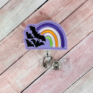 Halloween Rainbow Badge Reel, Fall Badge Holder, Halloween Badge Clip, Badge Reel, Name Badge Holder,  Retractable ID Badge Holder,