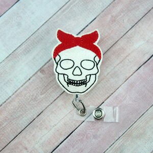 Skull Girl Badge Reel - Medical Badge Holder - Halloween Badge Reel - Nurse Gift - Teacher Gift - Retractable ID Badge Holder - Badge Pull