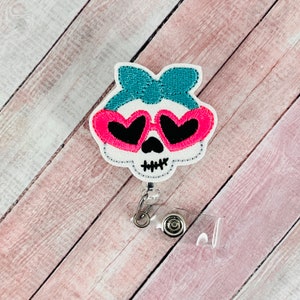 Schädel Badge Reel, Halloween ID Inhaber, Krankenschwester Geschenk, austauschbare Badge Reel, Badge Buddy, Lehrer Lanyard, Name Badge Inhaber