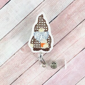 Coffee Gnome Badge Reel,  Gnome Badge Holder, ID Badge, Lanyard, Nurse Gift, Retractable Badge, Medical Badge, Teacher Badge Reel