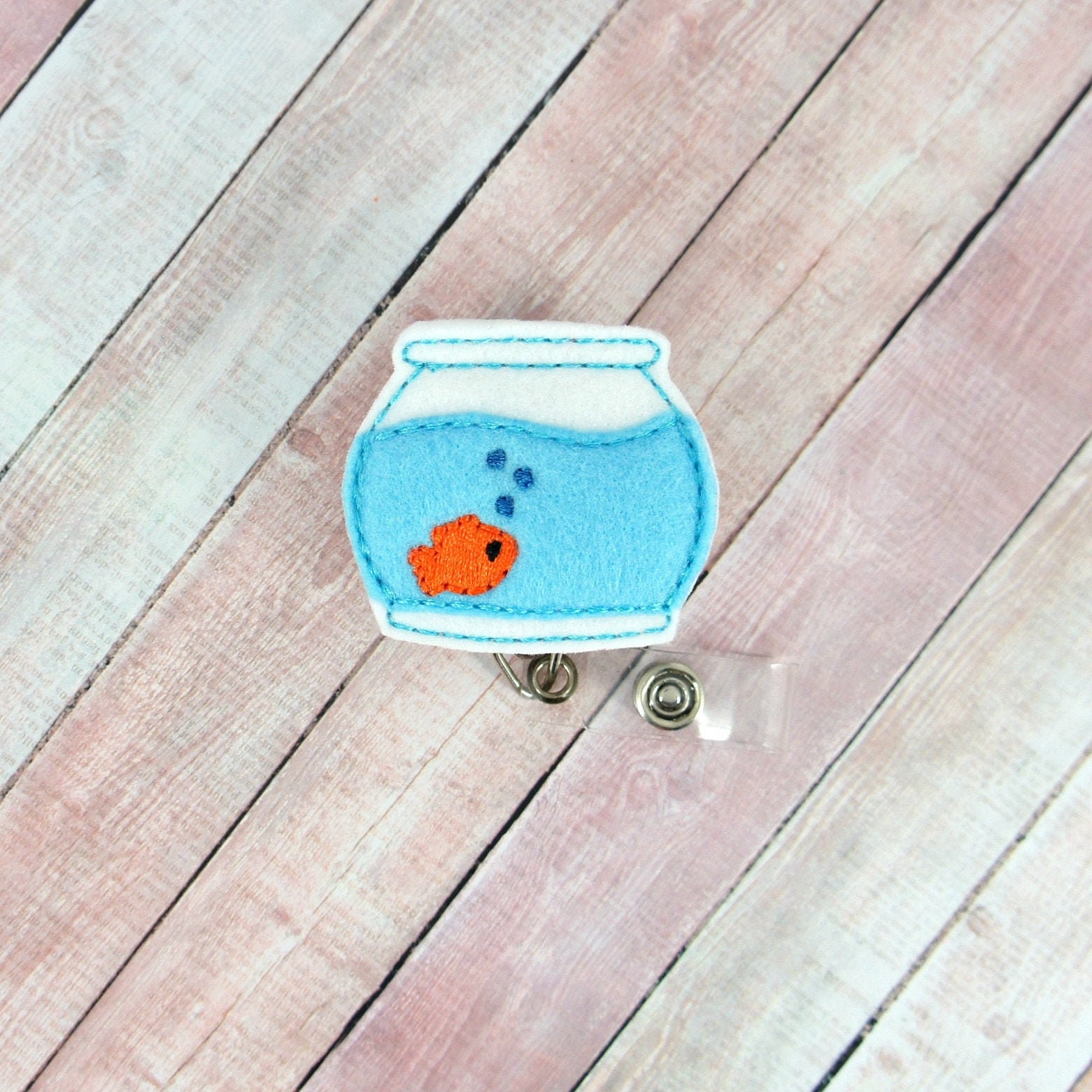 Fish Bowl Badge Reel - Fish Bowl - Feltie Badge Reel - Cute Badge Clip - Retractable ID Badge Holder - Badge Pull.