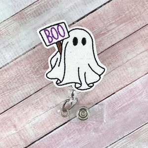 Boo Ghost Badge Reel, Fall Badge Holder, Halloween Badge Reel, Badge Reel, ID Badge Holder retráctil, Badge Pull, Ghost Badge Holder