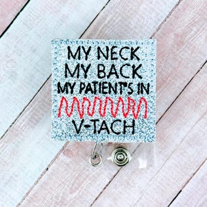 Funny Cardiology Badge Reel, V Tach EKG Badge Holder, Cath Lab Badge Clip, Telemetry Nurse, Monitor Tech Cardiology Lanyard