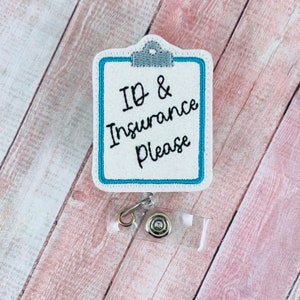 ID and Insurance Please Badge Reel, Registration Badge Reel, Retractable Badge, Hospital Lanyard, Coworker Gift, ID Holder, Badge Buddy