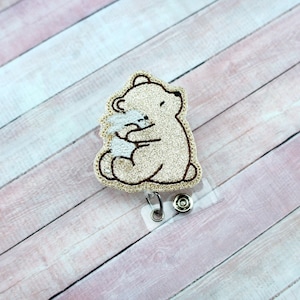 Teddybär hält Bunny Badge Reel - Glitzer Abzeichen - Krankenschwester Geschenke - Swivel Clip Badge - Badge Pull - Badge Halter - Lanyard - Badge Reel