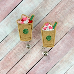 Valentine Frappe Badge Reel - Nurse Gift - Coffee Badge Reel - Teacher Badge Reel - Retractable ID Badge Holder - Badge Pull - Badge Holder