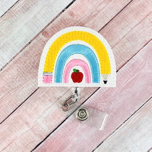 Teacher Rainbow Badge Reel, Teacher Lanyard, Teacher Gifts, Teacher Appreciation, ID Badge, Badge Holder, Retractable Badge