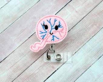 Placenta Badge Reel -Fertility Badge Reel - OBGYN  Gifts- Labor and Delivery- Felt Badge Reel- Retractable ID Badge Holder - Badge Pull