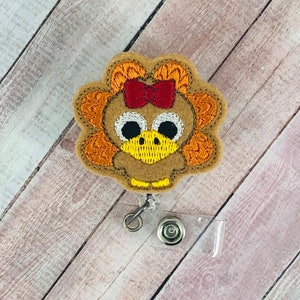 Baby Turkey Badge Reel, Fall Badge Holder, Turkey Badge, Retractable ID Badge Holder, Badge Pull, Thanksgiving Badge Reel, Nurse Badge Reel