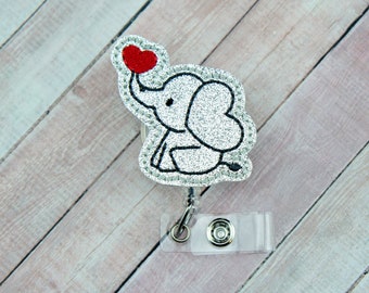 Elephant Badge Reel - Badge Holder - Glitter Badge Reel - Valentine's Day Badge Clip - Retractable ID Badge Holder - Badge Pull