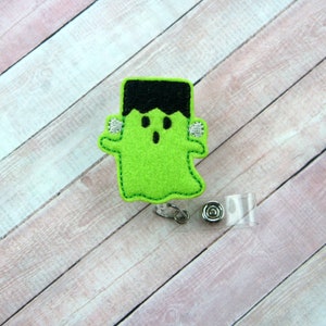 Frankenstein Ghost Badge Reel - Halloween Badge Clip - Fall Badge Reel - Badge Reel - Badge Holder- Retractable ID Badge Holder - Badge Pull