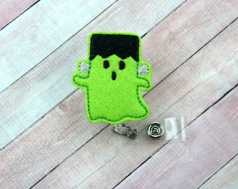 Frankenstein Ghost Badge Reel - Halloween Badge Clip - Fall Badge Reel - Badge Reel - Badge Holder- Retractable ID Badge Holder - Badge Pull