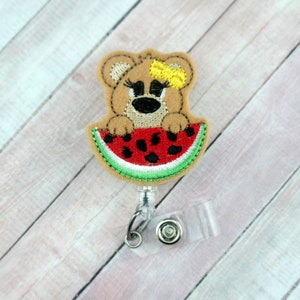 Watermelon Teddy Bear Badge Reel- Bear Badge - Nurse Badge Reel - Felt Badge Reel - Retractable ID Badge Holder - Badge Pull - Badge Holder