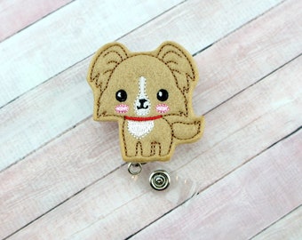 Papillon Badge Reel - Dog Badge Holder -  Feltie Badge Reel - Cute Badge Clip - Retractable ID Badge Holder - Badge Pull - Badge Reel