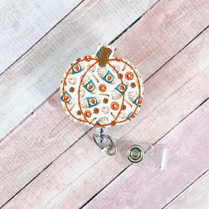 Pumpkin Spice Badge Reel, Pumpkin Badge Holder, Fall Badge Reel, Badge Clip, Fall Lanyard, ID Clip, ID Holder, Nurse Gift, Teacher Gift