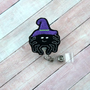 Spider Witch Hat Badge Reel - Nurse Gift - Felt Badge Reel - Halloween Badge Clip - Retractable ID Badge Holder - Badge Pull - Badge Holder