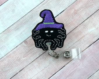 Spider Witch Hat Badge Reel - Nurse Gift - Felt Badge Reel - Halloween Badge Clip - Retractable ID Badge Holder - Badge Pull - Badge Holder