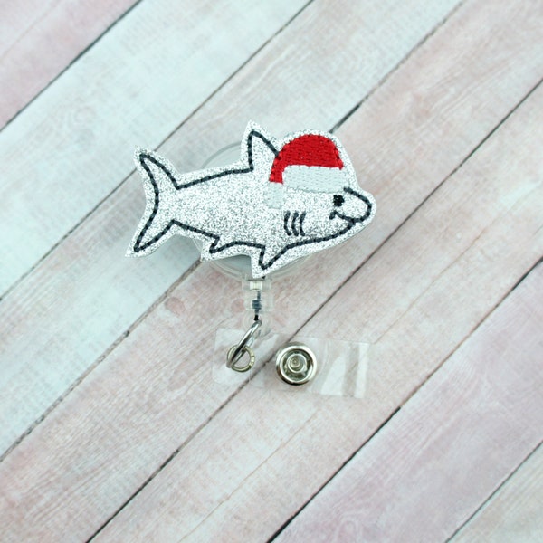 Porta badge a forma di Babbo Natale con squalo - Porta badge natalizio - Porta badge - Porta badge retrattile - Tira badge - Porta badge natalizio - Lanyard